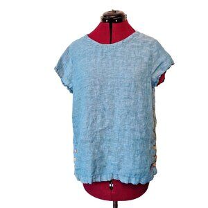 Cynthia Rowley Women's Medium Blue Linen Blouse Boxy Button Detail Top M
